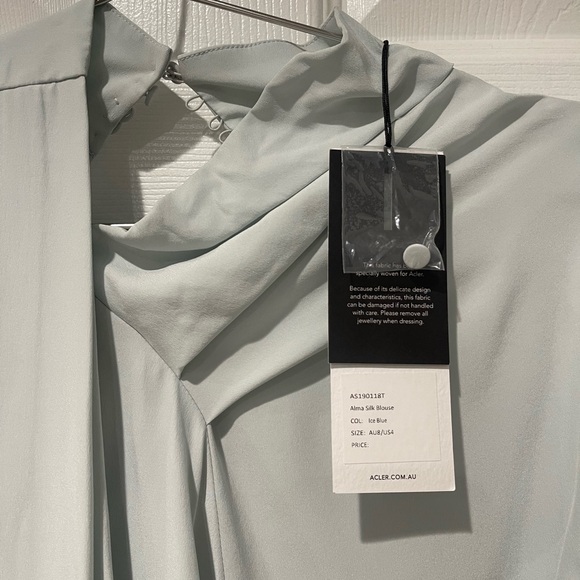 Acler Asymmetric Draped Silk Touch Top - Ice Blue - New With Tags - Picture 3 of 4